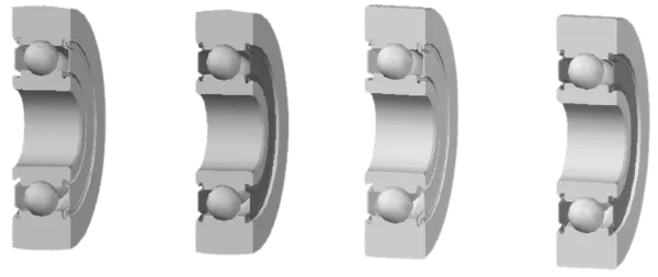 rotelle a sfere d portata serie LR ad una corona di sfere con schermatura nelle esecuzioni 2Z e 2RS , in versioni esterno cilindrico e bombato con raggio 500 mm