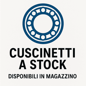 Icona stilizzata di un cuscinetto in blu e nero con scritta Cuscinetti a Stock, sezione prodotti disponibili in magazzino TLB Trasmissioni.