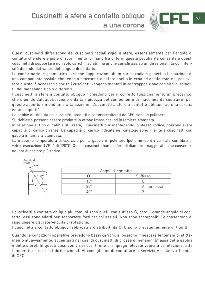 Pagina 054 del catalogo CFC: Cuscinetti a sfere a contatto obliquo a una corona