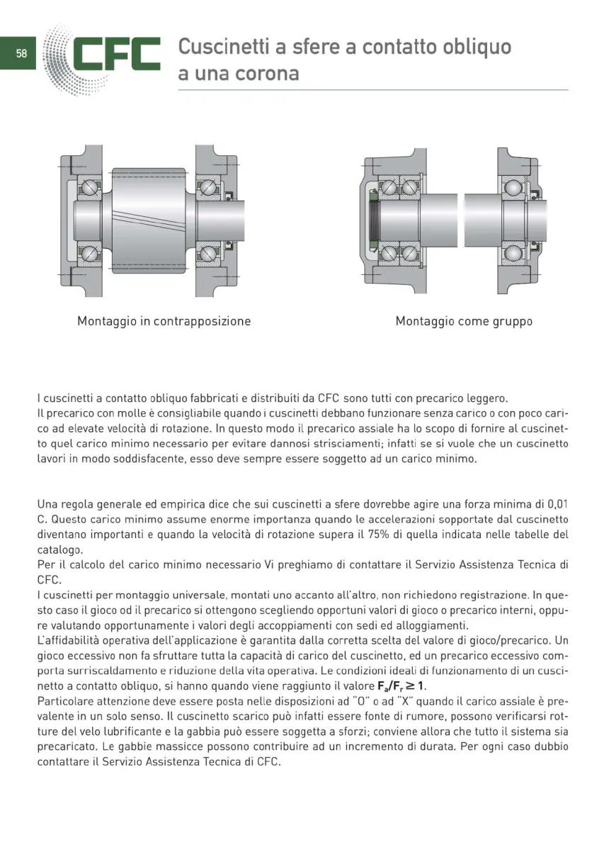 Pagina 059 del catalogo CFC: Cuscinetti a sfere a contatto obliquo a una corona