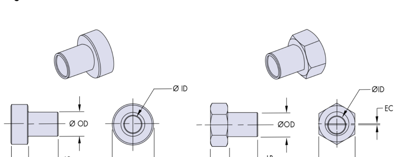 Disegni dimensionali delle bussole compatte concentriche ed eccentriche